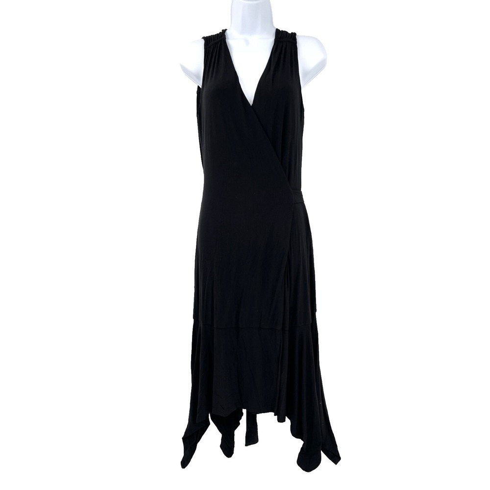 ATHLETA Women's XS Black Sleeveless V-Neck Asymmetrical Hem Windward Wrap Dress